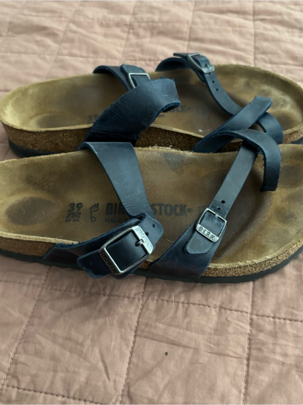 Birkenstock Navy Blue Leather Footbed Sandals EU 39 US 8 - 8.5